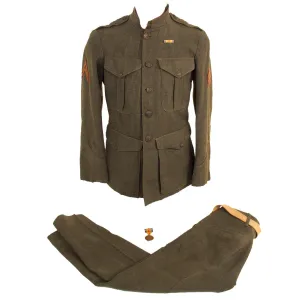 Original U.S. WWI Named US Marine Corps 9th Marine Regiment P1917 Forest Green Uniform Set - Corporal Hoke A. Smith