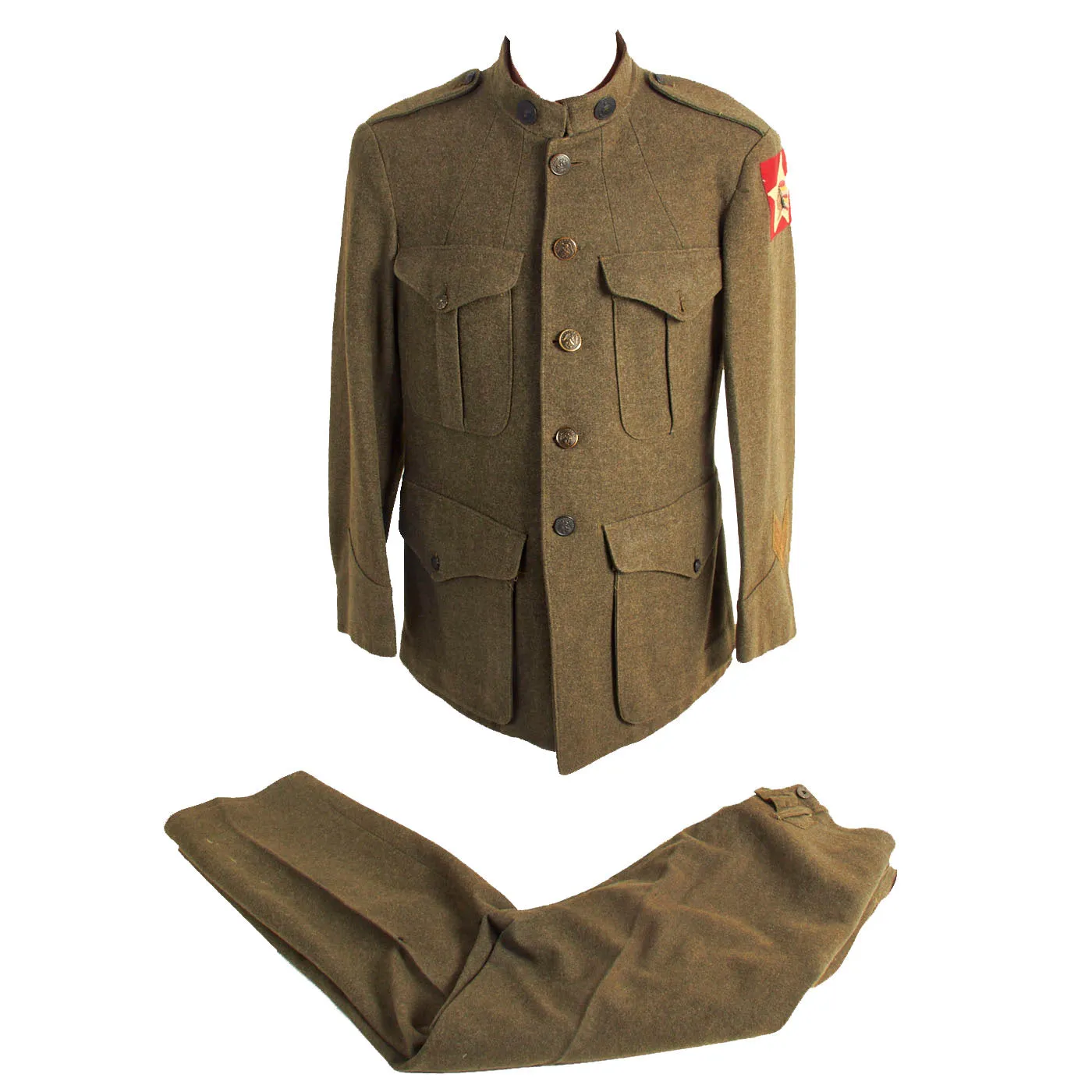 Original U.S. WWI United States Marine Corps 1st Battalion 5th Marine Regiment Patched Service Alphas Coat With Named Trousers - Geronimo