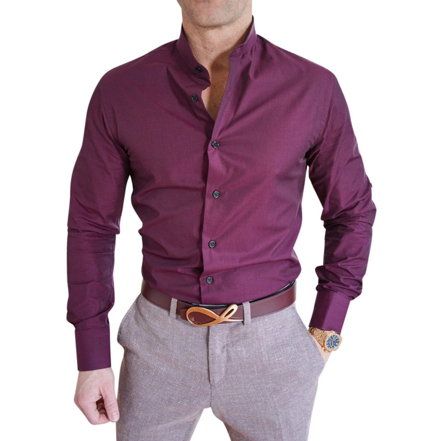 Plum Mandarin Dress Shirt