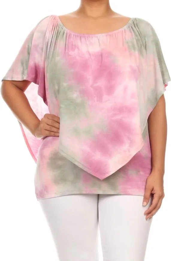 Plus Top Tie Dye Off Shoulder One Bohemian Boho Size Sexy Pink Casual