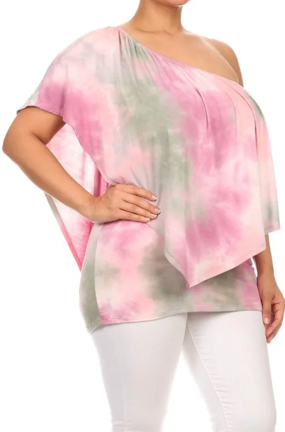 Plus Top Tie Dye Off Shoulder One Bohemian Boho Size Sexy Pink Casual