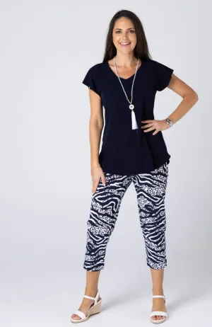 Rapids Print Stretch Rayon/Nylon Capri Pants