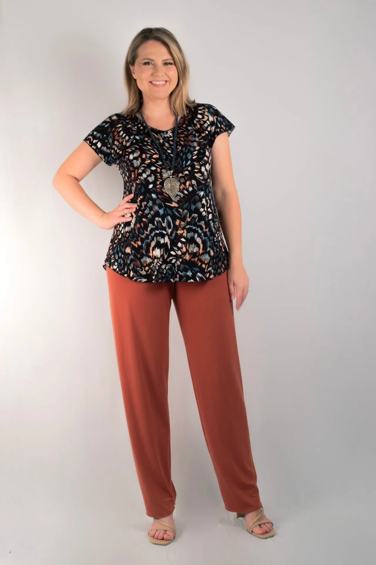 Rust Tapered Jersey Palazzo Pants