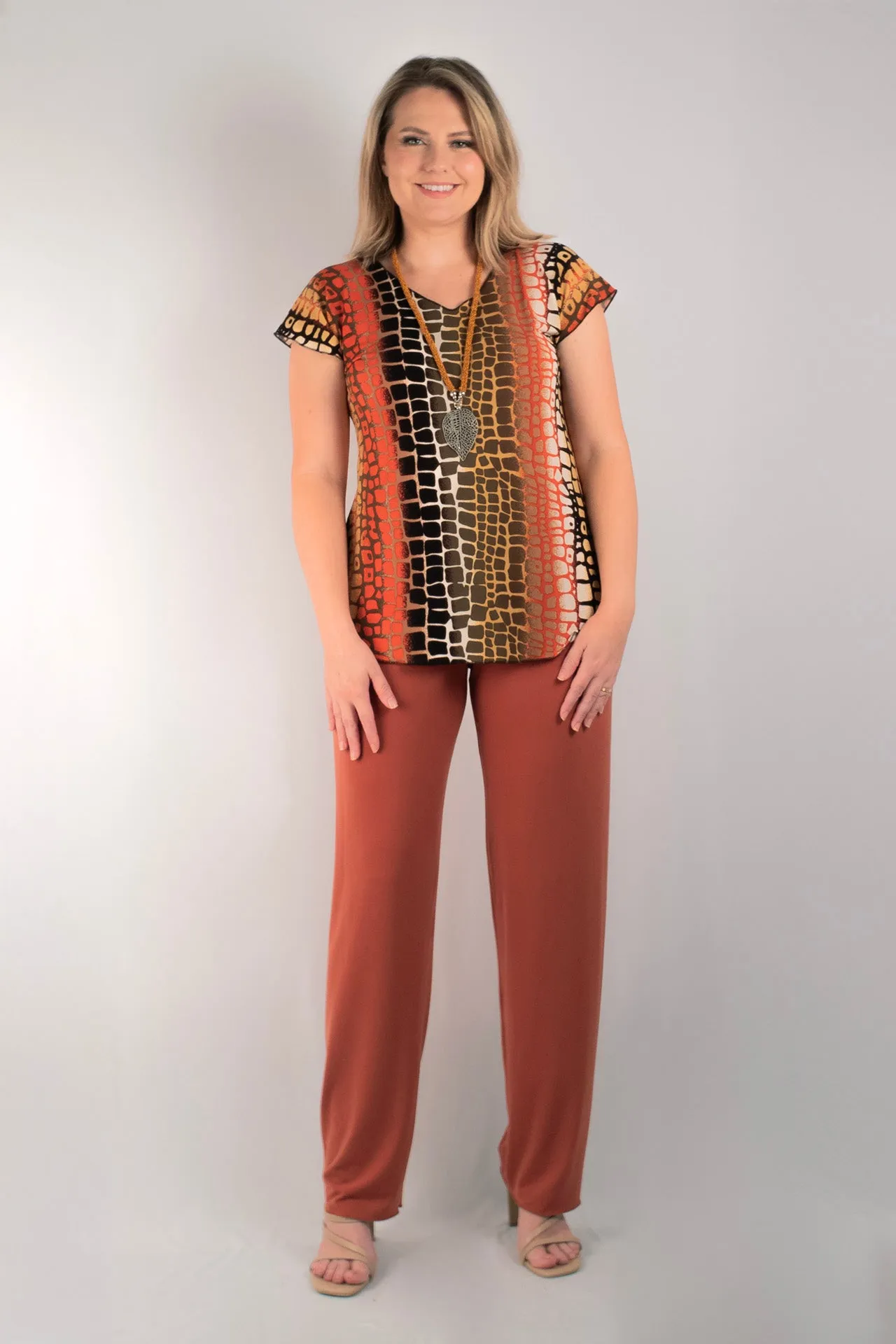 Rust Tapered Jersey Palazzo Pants