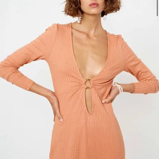 SAFFRON RIBBED MIDI DRESS