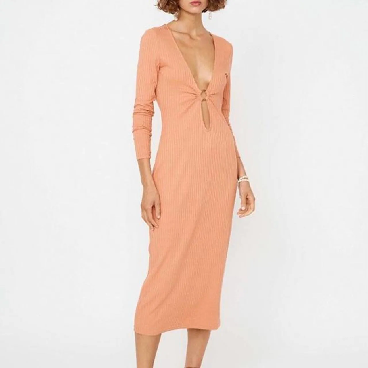 SAFFRON RIBBED MIDI DRESS