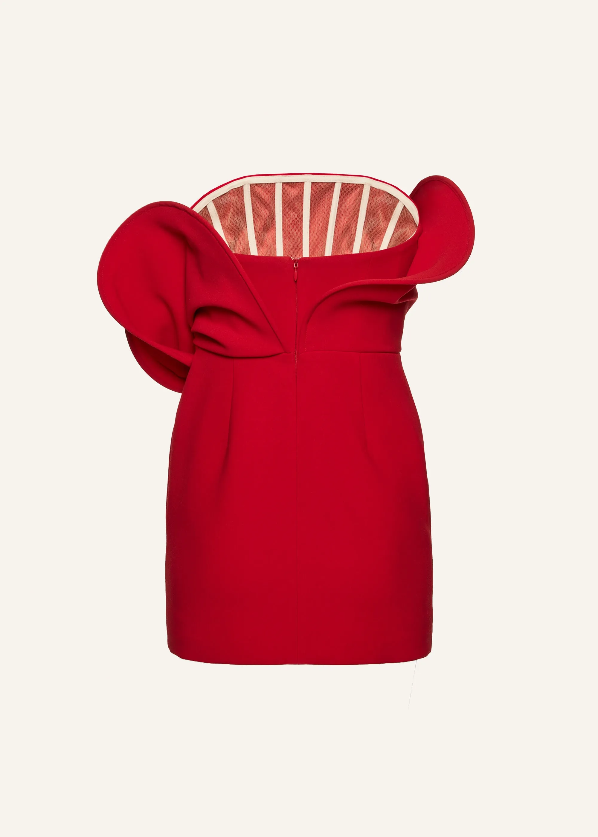 Sculptural rose mini dress in red