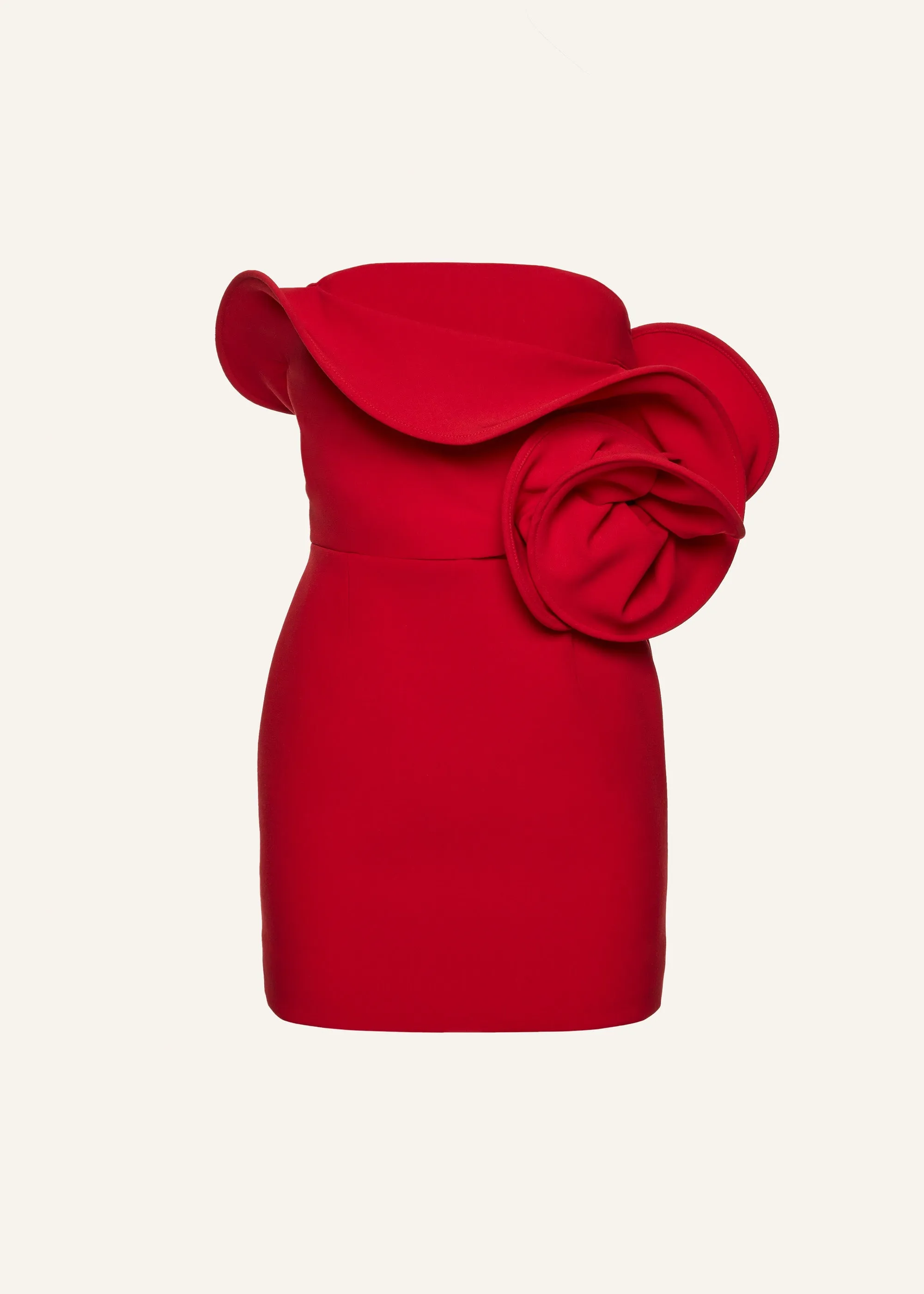 Sculptural rose mini dress in red