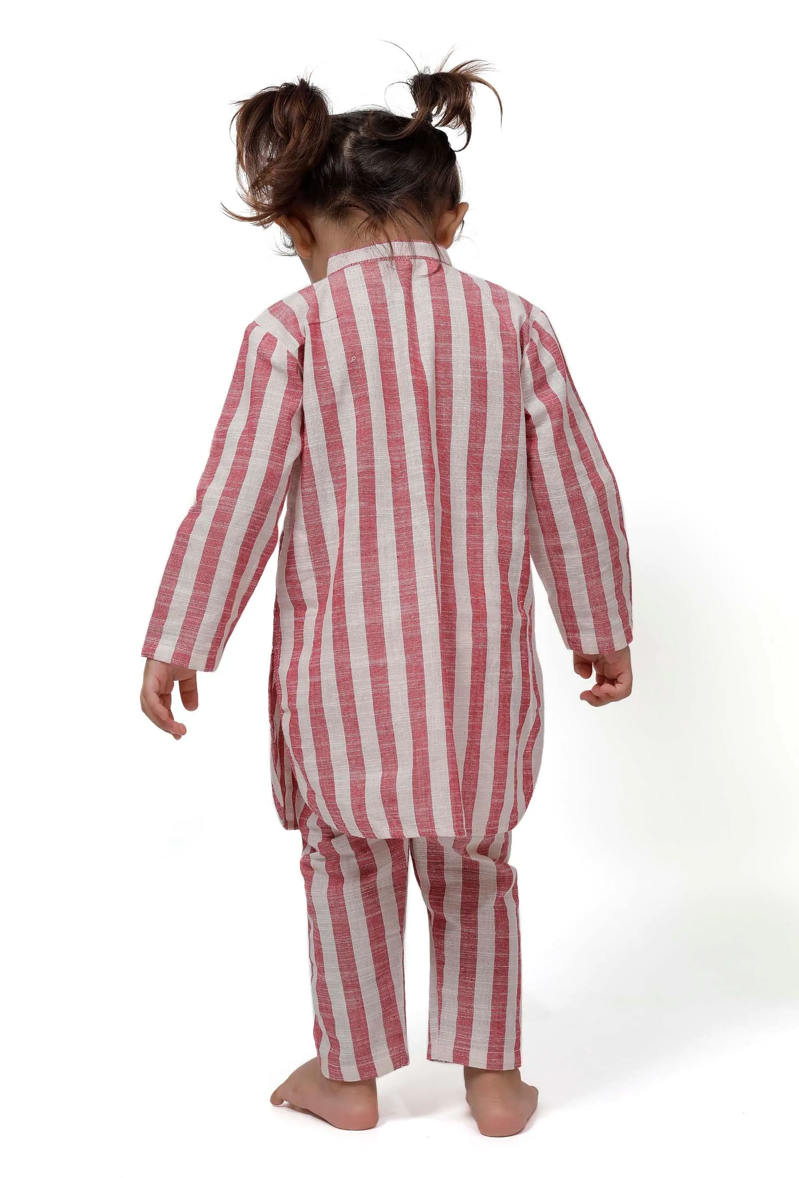 Set of 2 - Pink Stripe U Cut Kurta Pyjama