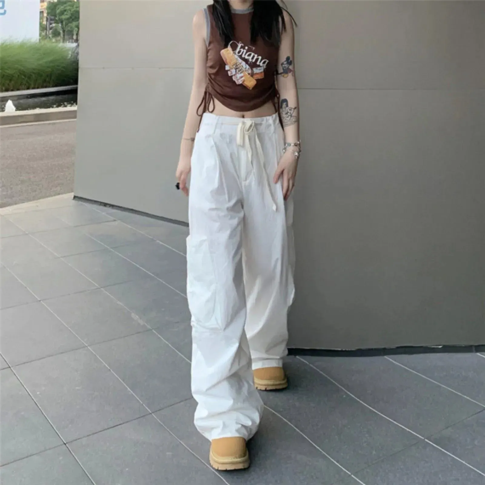 Streetwear Hip Sweat Drawstring Casual Loose Wide Baggy Pants