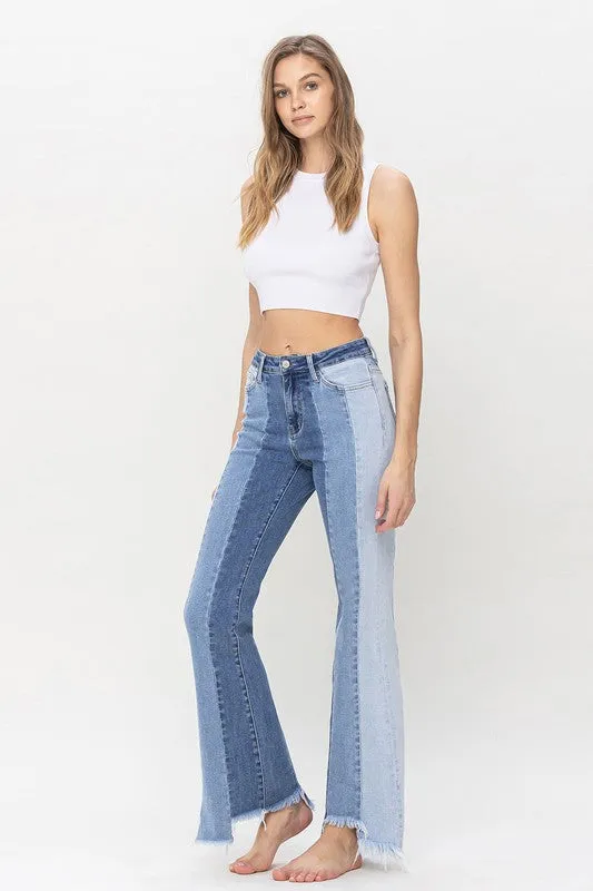 TEEK - Charmingly High Rise Relaxed Flare Uneven Raw Hem Jeans