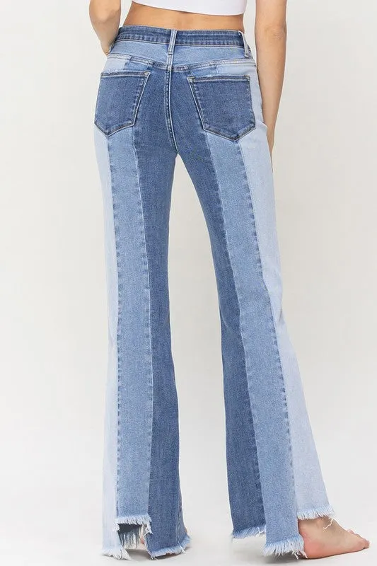 TEEK - Charmingly High Rise Relaxed Flare Uneven Raw Hem Jeans