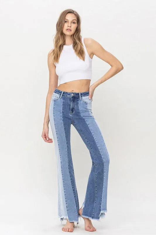 TEEK - Charmingly High Rise Relaxed Flare Uneven Raw Hem Jeans