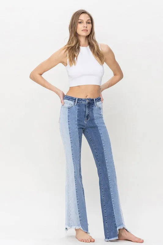 TEEK - Charmingly High Rise Relaxed Flare Uneven Raw Hem Jeans