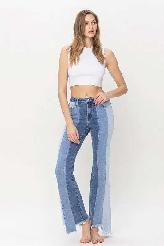 TEEK - Charmingly High Rise Relaxed Flare Uneven Raw Hem Jeans