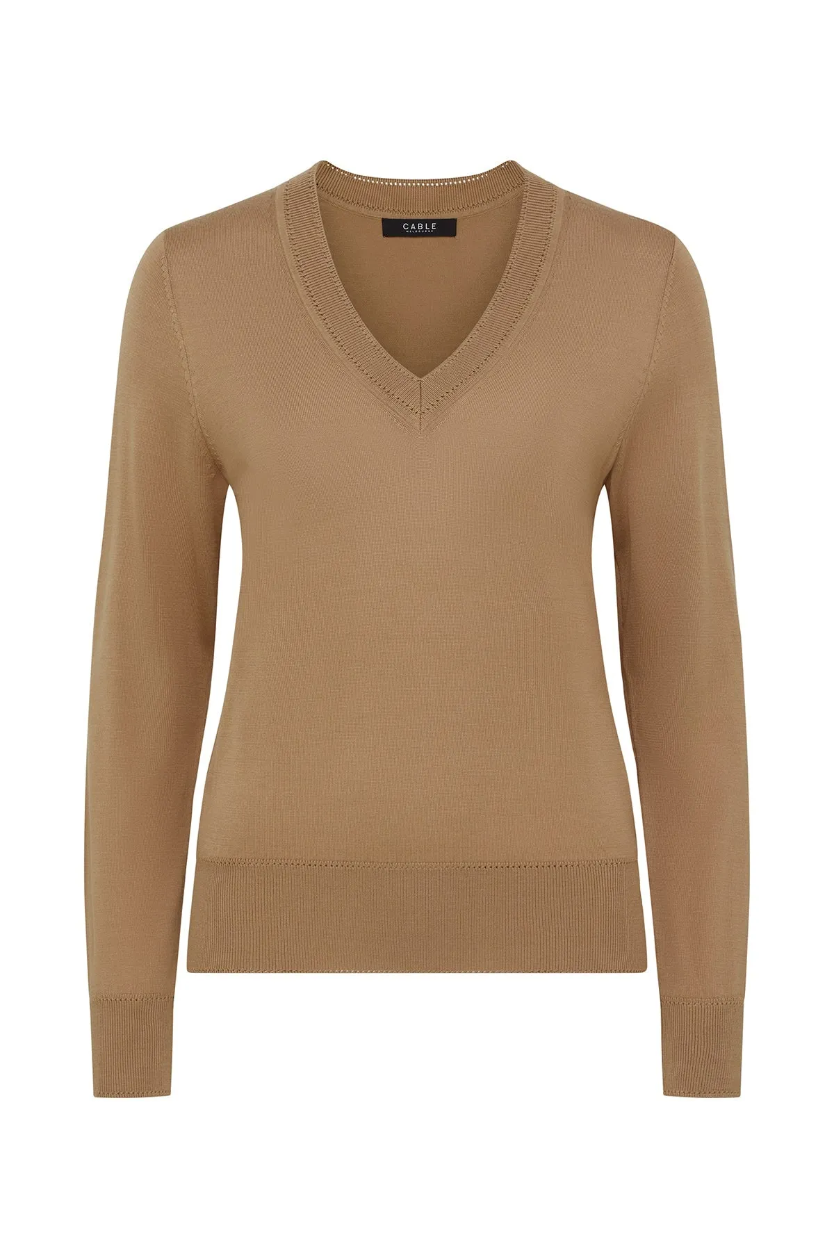 TENCEL V NECK JUMPER | Latte