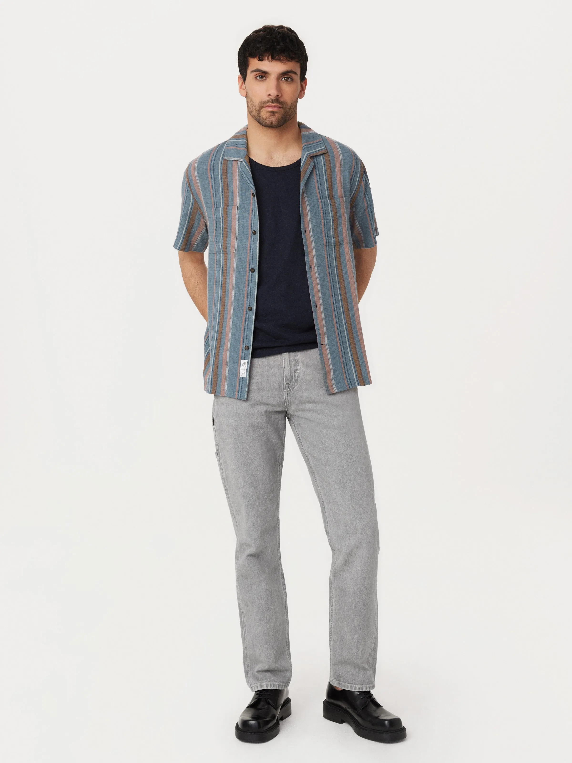 The Linen Camp Collar Shirt in Storm Blue