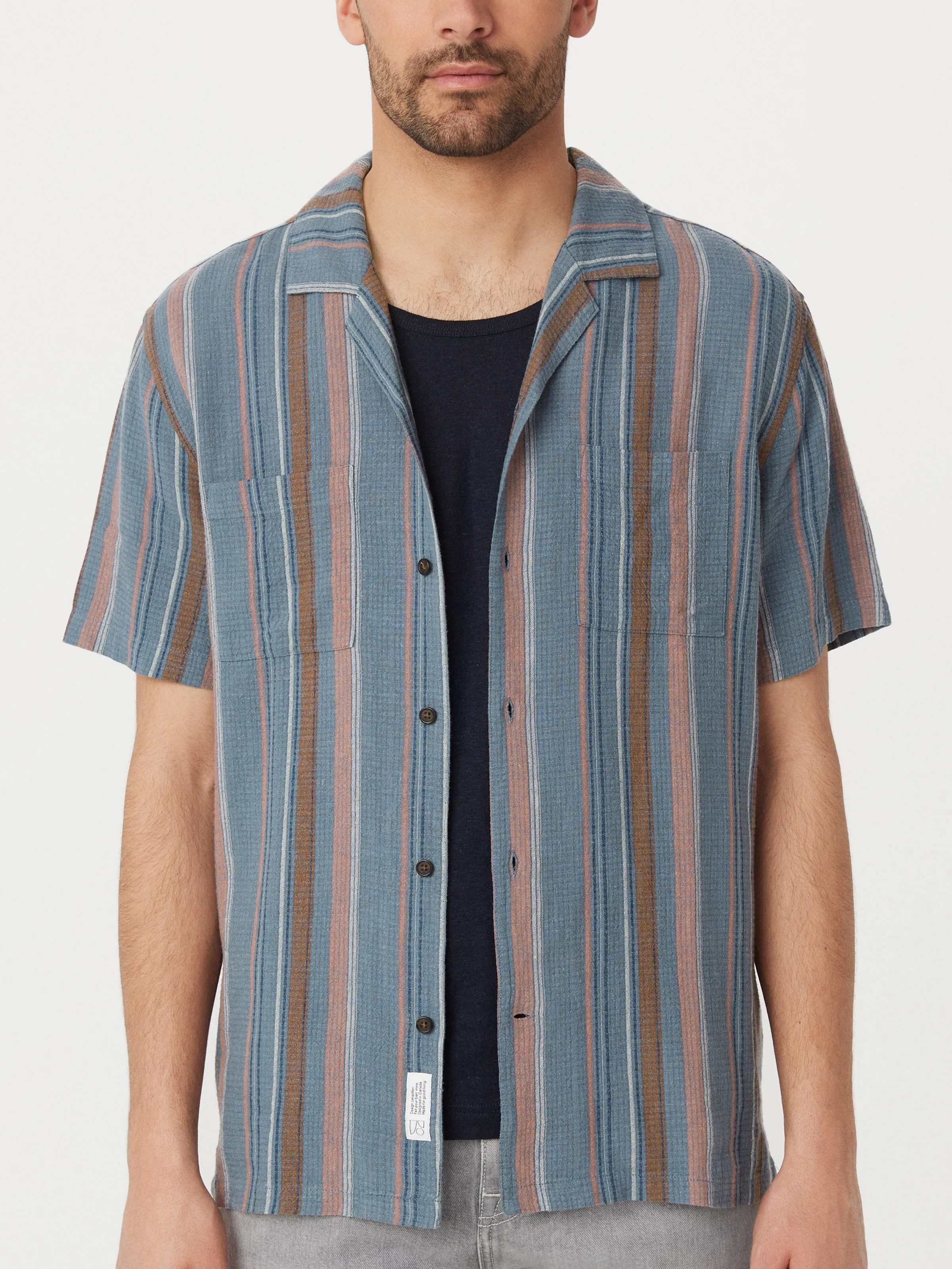 The Linen Camp Collar Shirt in Storm Blue