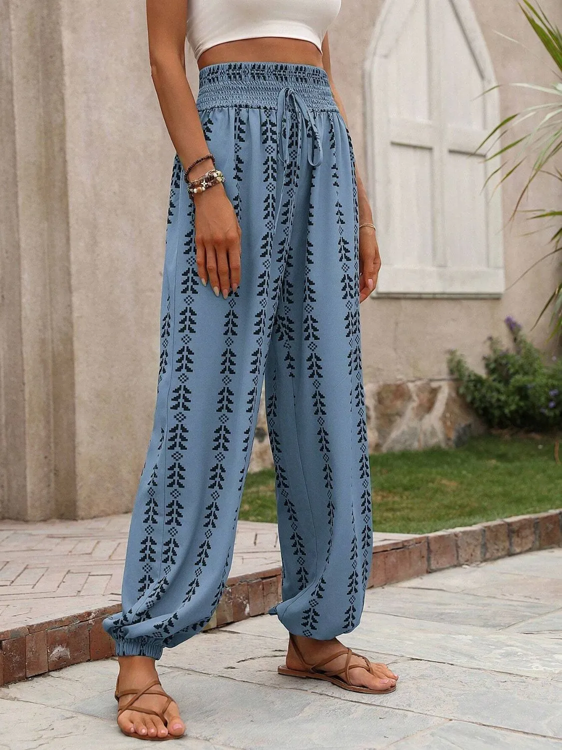 Tied Printed High Waist Pants