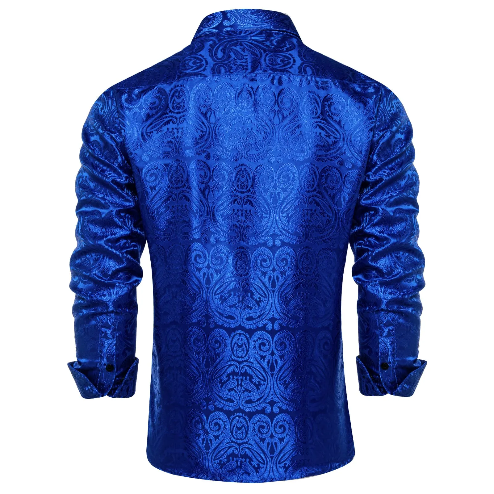 Ties2you Dress Shirt Royal Azure Blue Paisley Long Sleeve Button Up Silk Shirt for Men