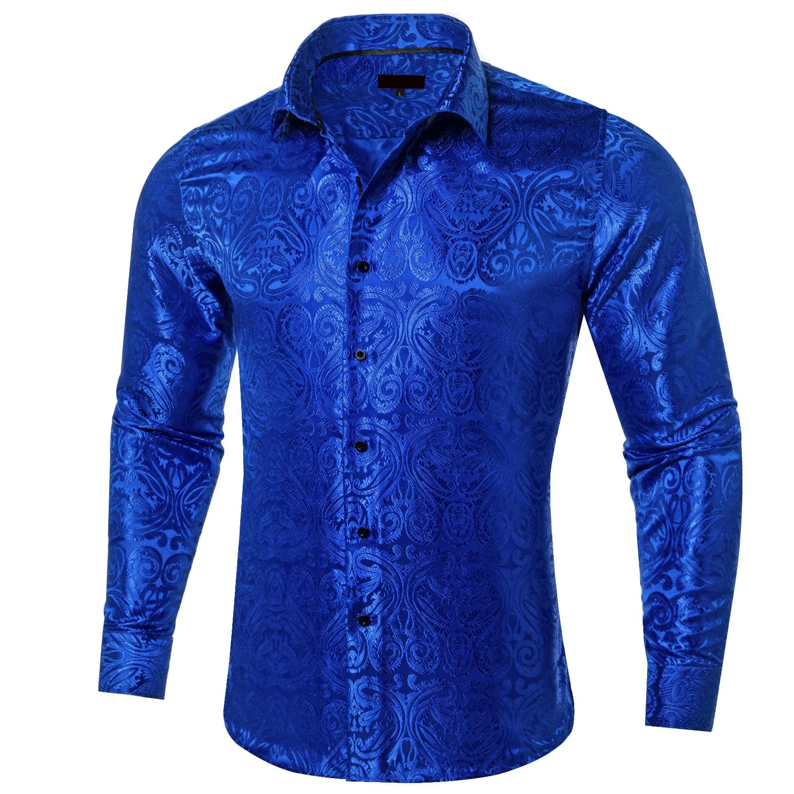 Ties2you Dress Shirt Royal Azure Blue Paisley Long Sleeve Button Up Silk Shirt for Men