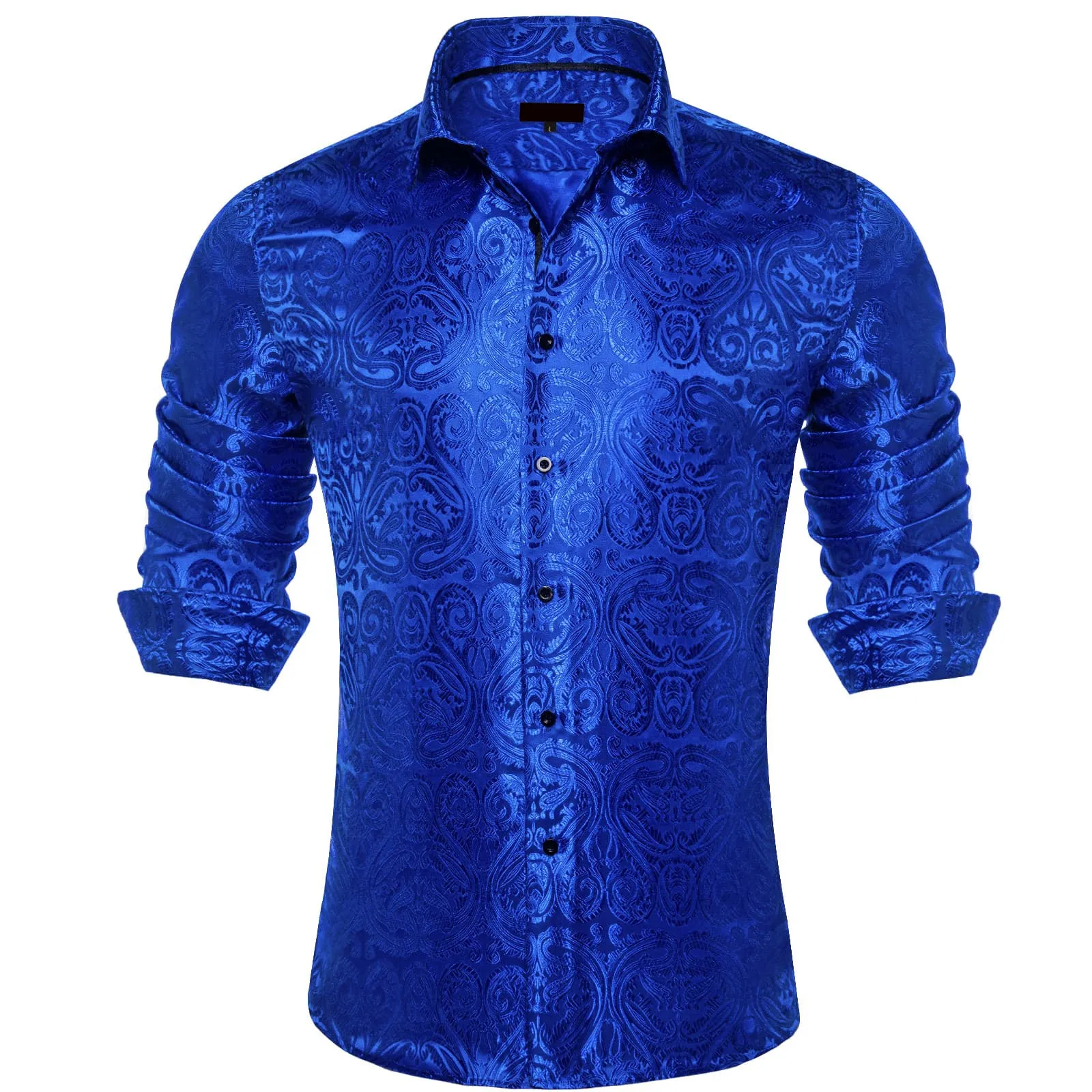 Ties2you Dress Shirt Royal Azure Blue Paisley Long Sleeve Button Up Silk Shirt for Men