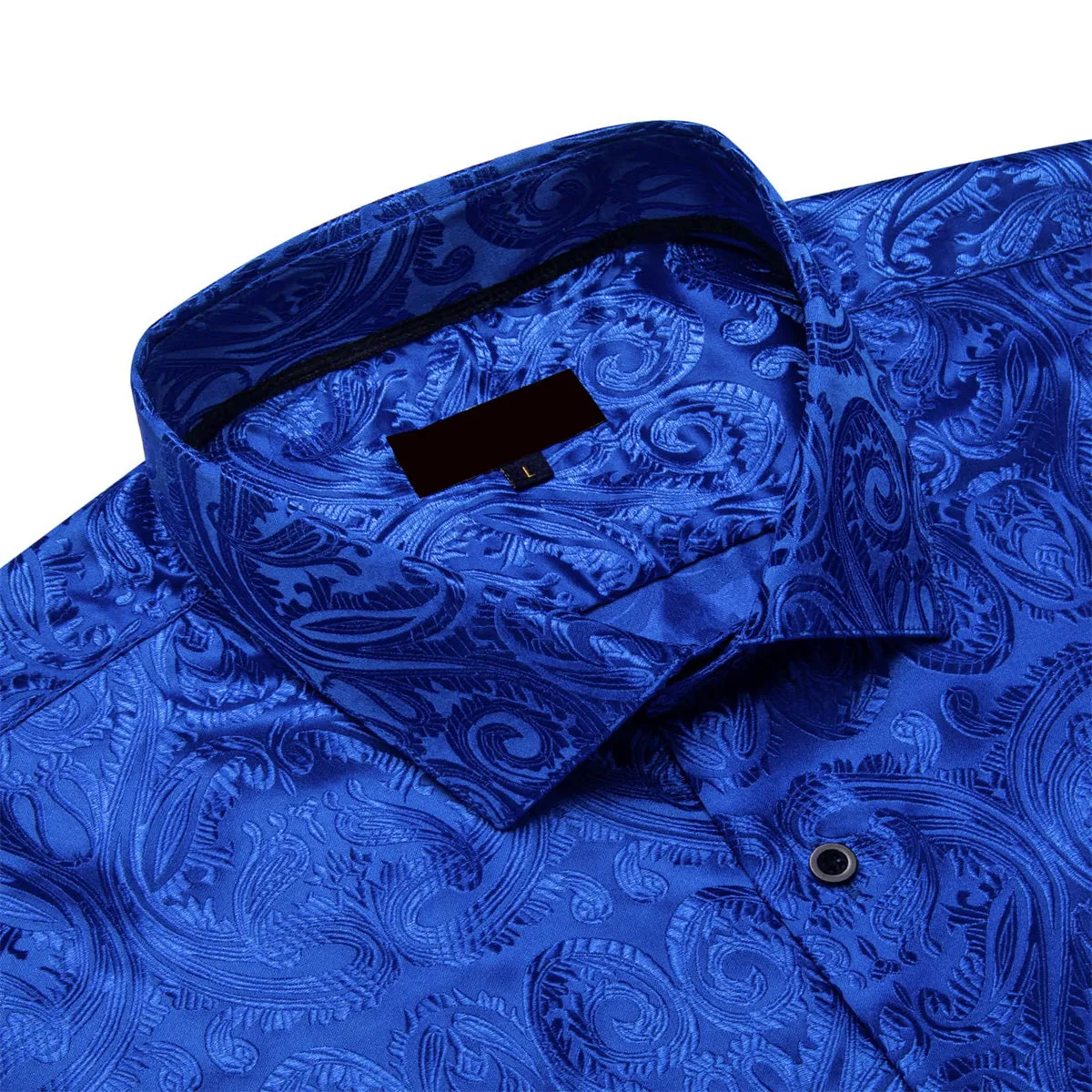 Ties2you Dress Shirt Royal Azure Blue Paisley Long Sleeve Button Up Silk Shirt for Men