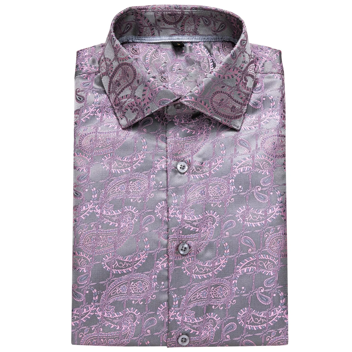 Ties2you Luxury Silver Pink Paisley Silk Men's Shirt