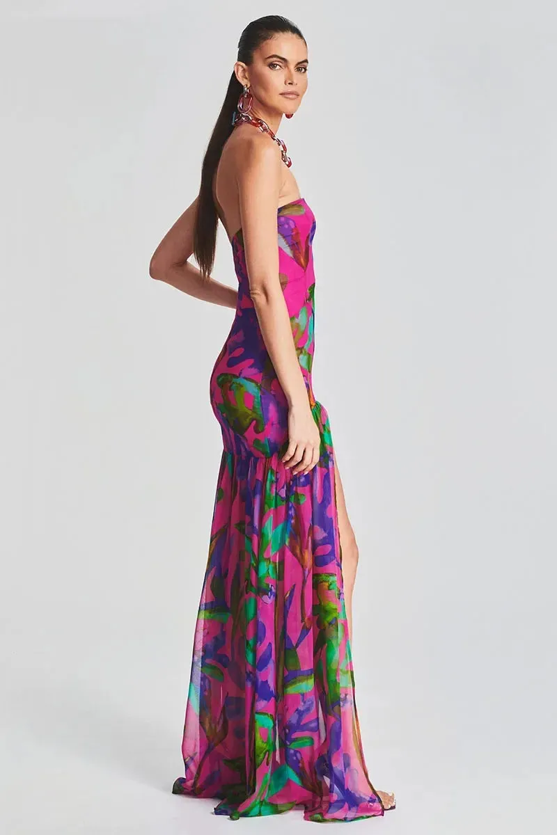 Trendy Dynamic Printed Maxi Strapless Dress