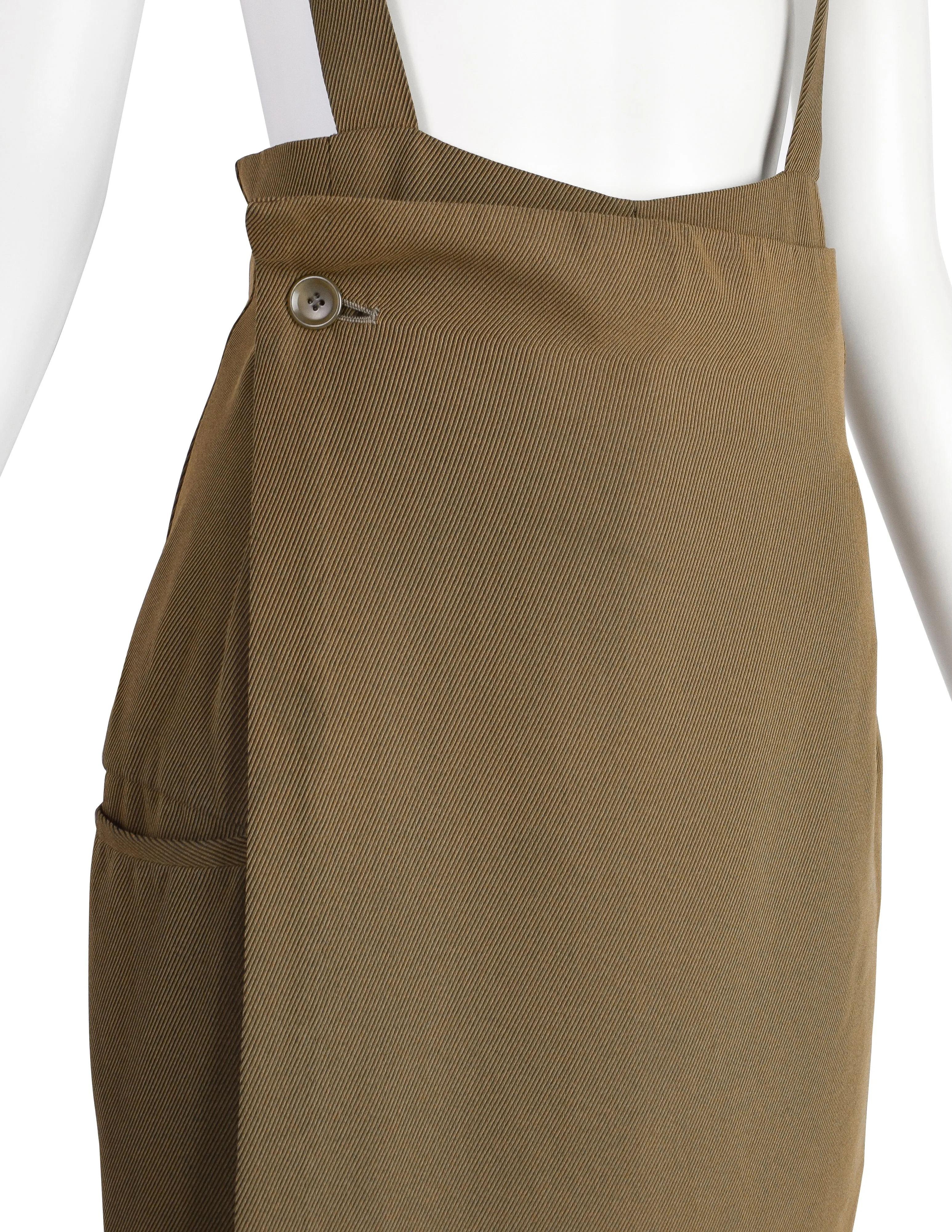 Yohji Yamamoto Vintage SS1988 Greenish-Brown High Waist Apron Pinafore Pants