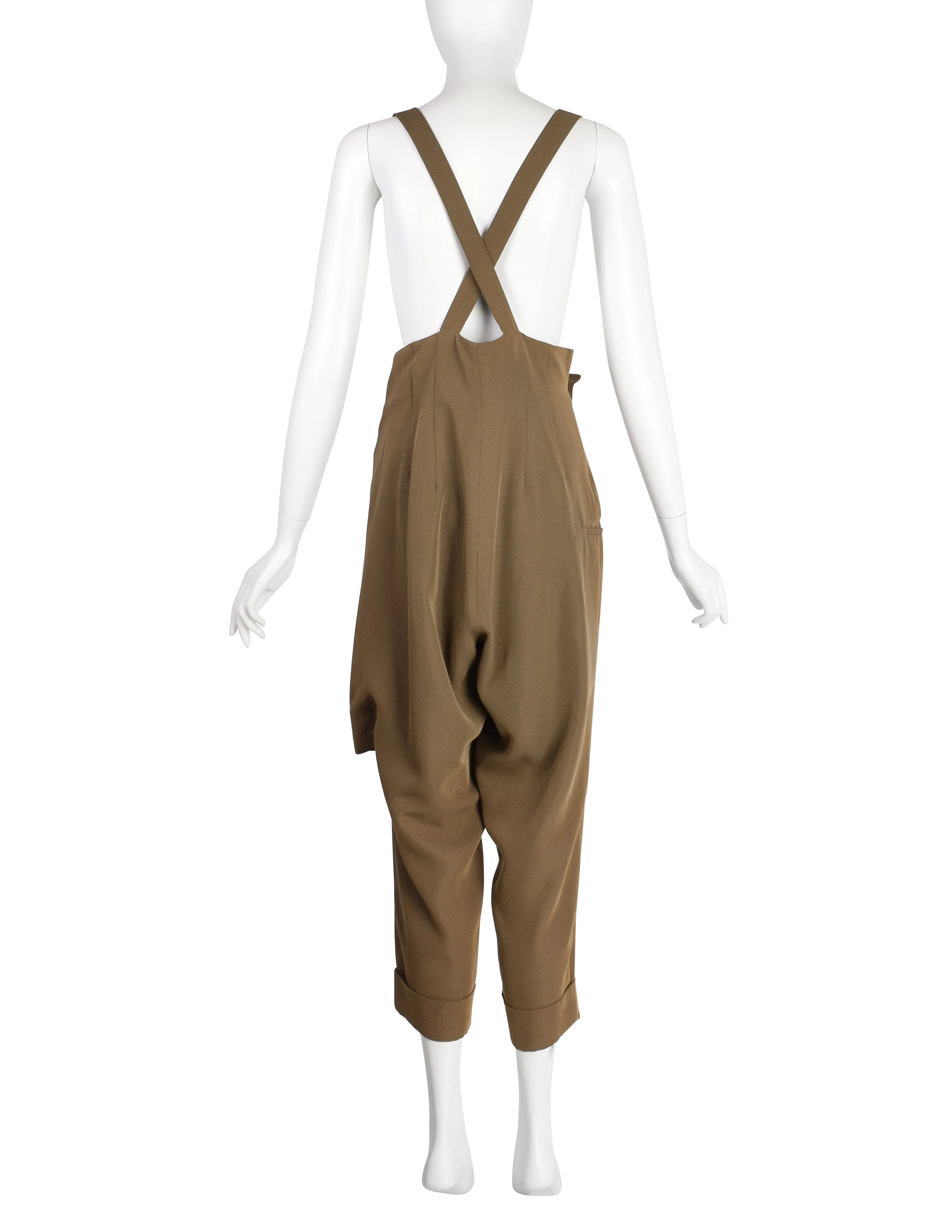 Yohji Yamamoto Vintage SS1988 Greenish-Brown High Waist Apron Pinafore Pants