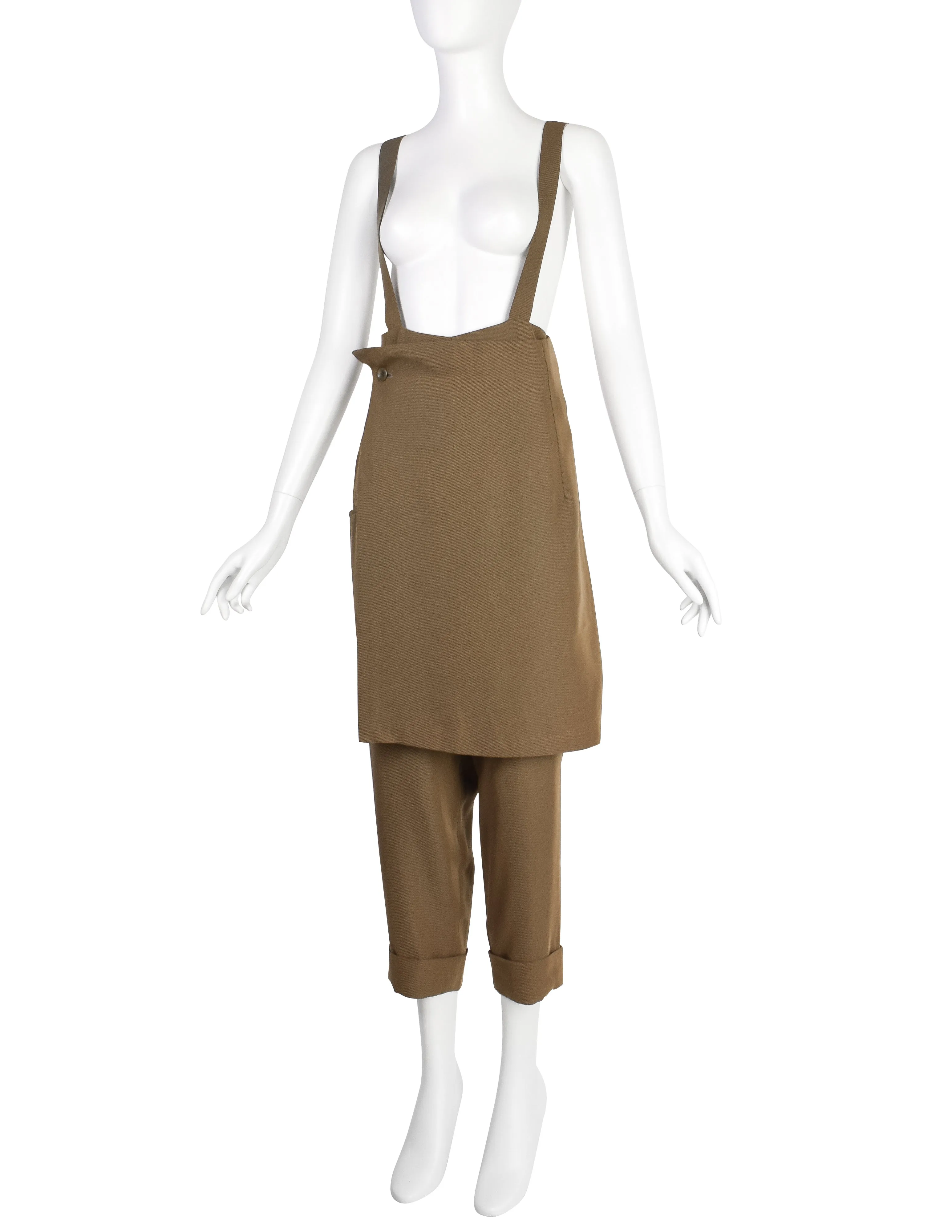 Yohji Yamamoto Vintage SS1988 Greenish-Brown High Waist Apron Pinafore Pants